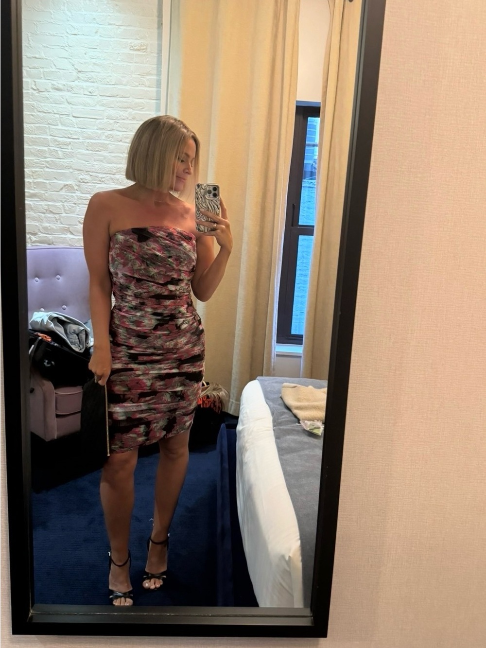 Steve Madden Strapless Pink & Black Abstract Bodycon Dress